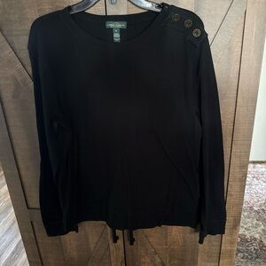 Lauren Ralph Lauren Black Button-Shoulder Long-Sleeve Top XL